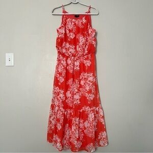 Tacera Orange Floral Halter Style Maxi Dress Size PL